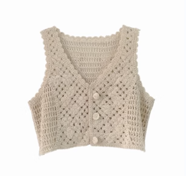 Sleeveless hollow horse clip women's vest cardigan small (apricot) (one size) 】