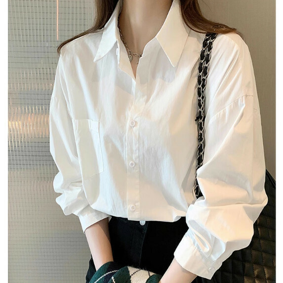 Loose long-sleeved shirt women's spring dress (white [size S_L] (contact customer service to confirm the shipping size after placing an order)】