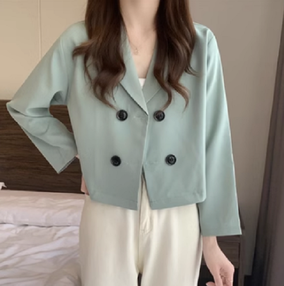 Loose casual short blazer (green) (size: one size)】