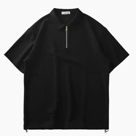 Loose casual collared short-sleeved T-shirt (M-3XL black) (contact customer service to confirm the shipping size after placing an order)】
