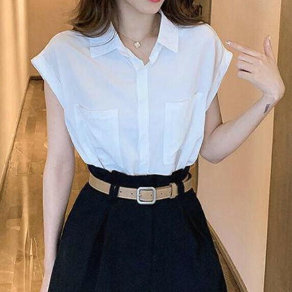 Chiffon Shirt Women's Short Sleeve Summer (White [M_2XL size] (contact customer service to confirm the shipping size after placing an order)】
