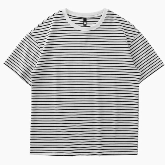 Loose casual striped short-sleeved T-shirt (M-4XL white) (contact customer service to confirm shipping size after placing an order)】
