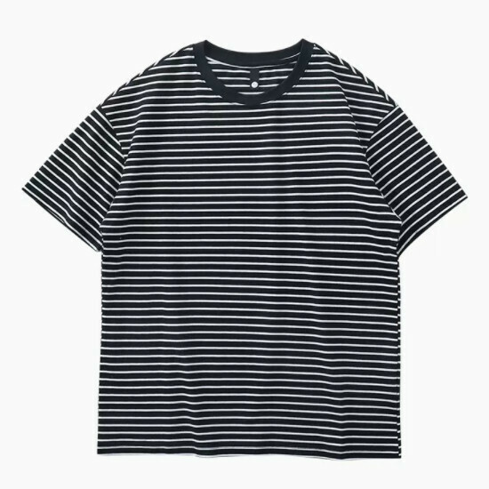 Loose casual stripe short-sleeved T-shirt (M-4XL gray) (contact customer service to confirm the shipping size after placing an order)】