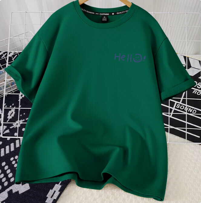Casual loose short-sleeved T-shirt (taro purple hello smiling face S-2XL size) (contact customer service to confirm the shipping size after placing an order)】