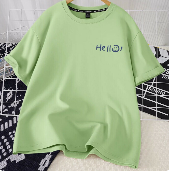 Casual loose short-sleeved T-shirt (fruit green Hello Smiling face S-2XL size) (contact customer service to confirm the shipping size after placing an order)】
