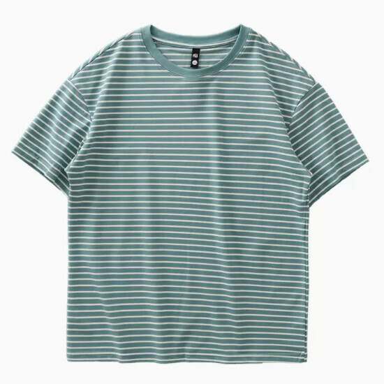 Loose casual striped short-sleeved T-shirt (M-4XL green) (contact customer service to confirm shipping size after placing an order)】