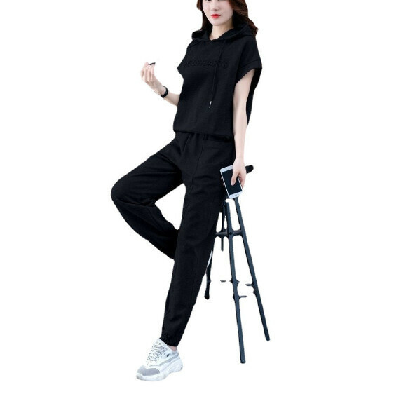 Fashion Hooded Casual Suit [Black] (Size: M-4XL) (Contact customer service to confirm the shipping size after placing the order)】