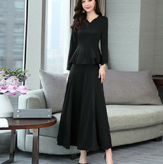Fashionable wide-leg pants two-piece set [black] (size: M-3XL) (contact customer service to confirm the shipping size after placing an order)】