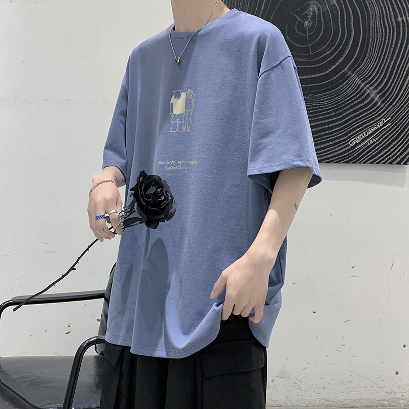 [1 piece] casual loose T-shirt (M-5XL DF376 gray blue) [Please contact customer service to confirm the shipping size after placing an order]]