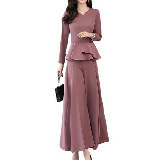 Fashionable wide-leg pants two-piece set [lotus root powder] (size: M-3XL) (contact customer service to confirm the shipping size after placing an order)】
