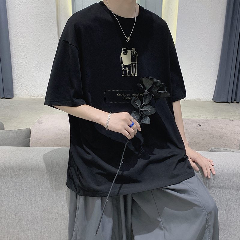 [1 piece] casual loose T-shirt (M-5XL DF376 black) [Please contact customer service to confirm the shipping size after placing an order]]