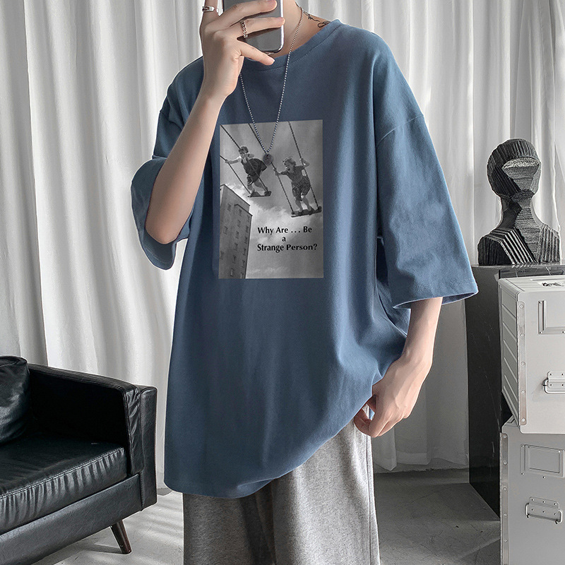 [1 piece] casual loose T-shirt (M-5XL DF387 gray blue) [Please contact customer service to confirm the shipping size after placing an order]]