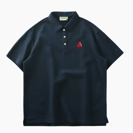 Loose casual collared short-sleeved T-shirt (S-2XL navy blue) (contact customer service to confirm shipping size after placing an order)】