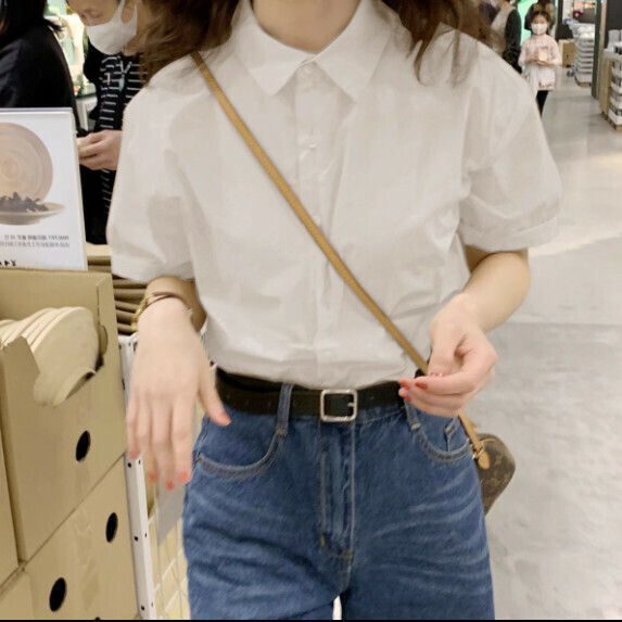 Retro Short-sleeved Shirt Women's Summer (White [S_XL size] (contact customer service to confirm the shipping size after placing an order)】
