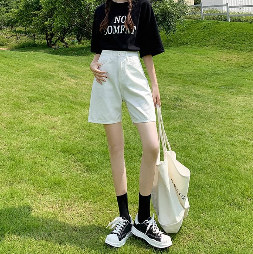熱賣高腰牛仔闊腿五分褲（白色）（碼數：XS/S/M/L/XL/2XL)(下單後聯絡客服確認尺碼）】