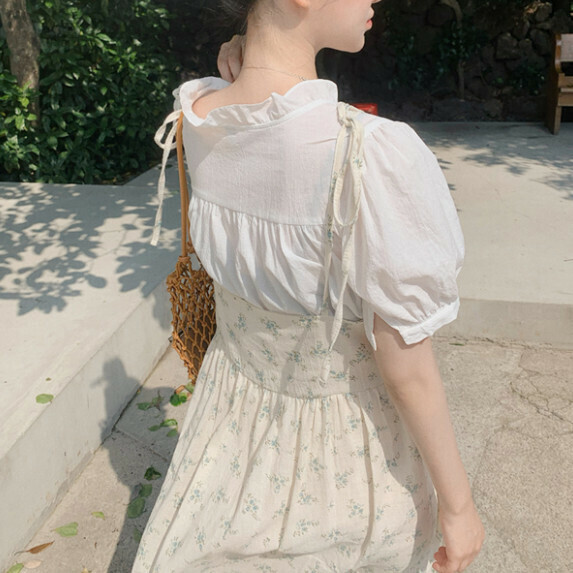 Fungus trim short-sleeved shirt women's summer (white [size S_XL] (contact customer service to confirm the shipping size after placing an order)】