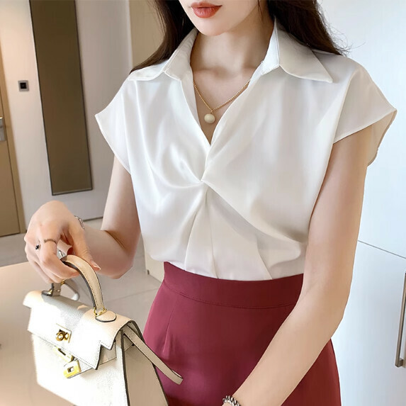 Temperament Shirt Women's Short Sleeve Summer (White [S_XL Size] (Contact customer service to confirm the shipping size after placing an order)】