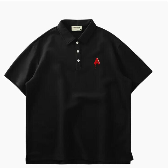 Loose casual collared short-sleeved T-shirt (S-2XL black) (contact customer service to confirm shipping size after placing an order)】