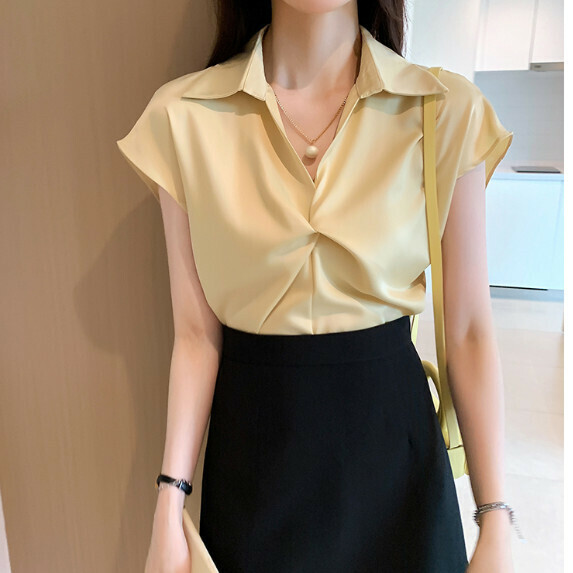 Temperament Shirt Women's Short Sleeve Summer (Yellow [S_XL Size] (Contact customer service to confirm the shipping size after placing an order)】