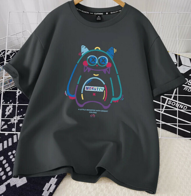 Casual loose short-sleeved T-shirt (Shen Jing gray cute little monster S-2XL size) (contact customer service to confirm the shipping size after placing an order)】