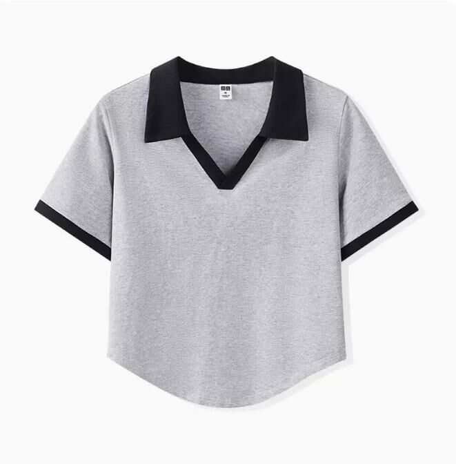 V-neck short-sleeved top (hemp gray S-XL) (contact customer service to confirm shipping size after placing an order)】