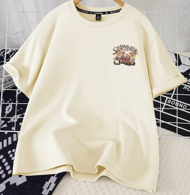 Casual Loose Short Sleeve T-Shirt (Beige Retro Storybook S-2XL) (Contact customer service to confirm shipping size after placing an order)】