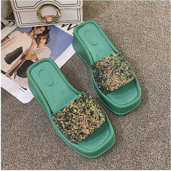 Thick-soled women's slippers [green] size [size 35-43] [Please contact customer service to confirm the shipping size after placing an order]]