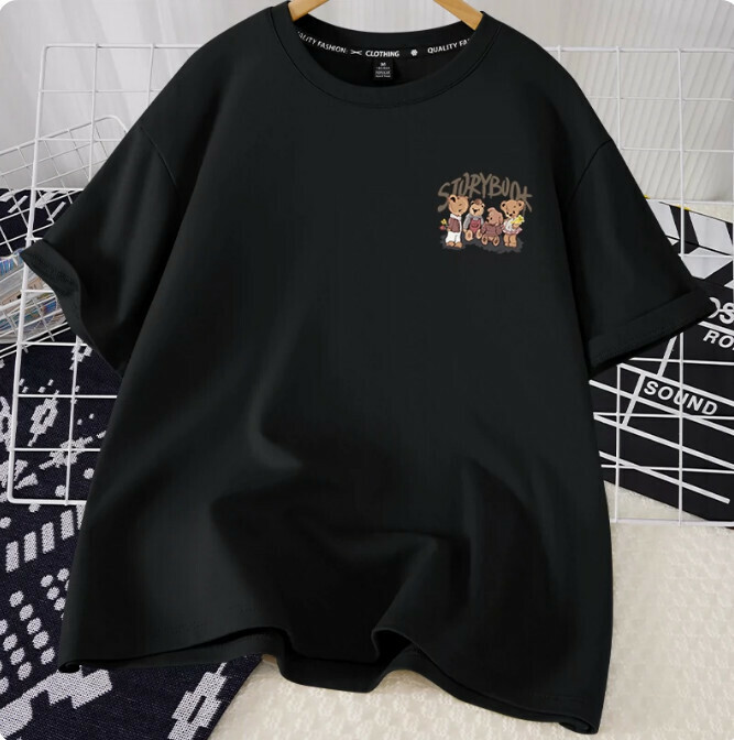 Casual Loose Short Sleeve T-Shirt (Black Vintage Storybook S-2XL) (Contact customer service to confirm shipping size after placing an order)】