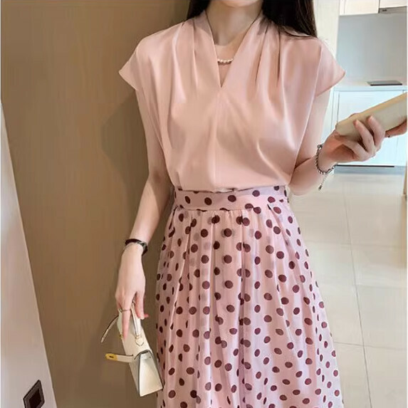 High-quality V-neck short-sleeved shirt women's summer (pink [size S_XL] (contact customer service to confirm the shipping size after placing an order)】