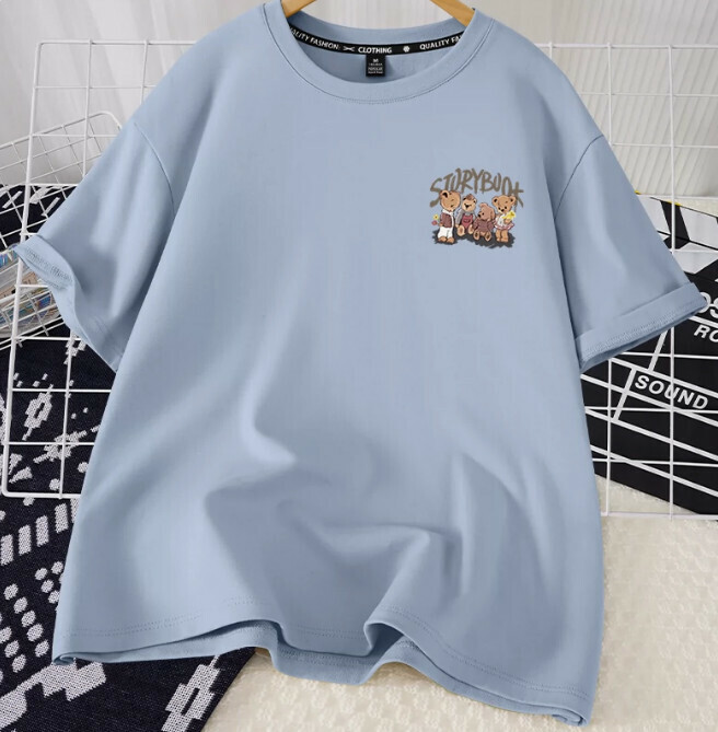 Casual Loose Short Sleeve T-Shirt (Lake Blue Retro Storybook S-2XL Size) (Contact customer service to confirm the shipping size after placing an order)】