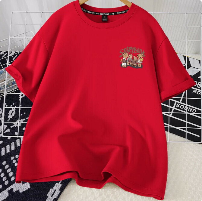 Casual loose short-sleeved T-shirt (red retro storybook S-2XL) (contact customer service to confirm shipping size after placing an order)】