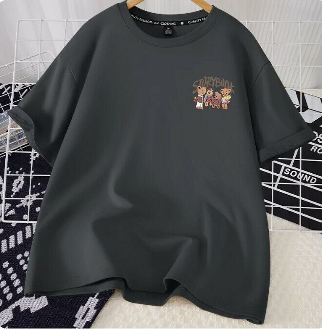 Casual Loose Short Sleeve T-Shirt (Quiet Gray Retro Storybook S-2XL Size) (Contact customer service to confirm the shipping size after placing an order)】
