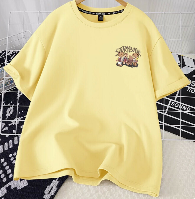 Casual loose short-sleeved T-shirt (cream yellow retro storybook S-2XL size) (contact customer service to confirm the shipping size after placing an order)】