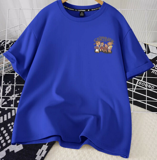 Casual Loose Short Sleeve T-Shirt (Royal Blue Retro Storybook S-2XL Size) (Contact customer service to confirm the shipping size after placing an order)】