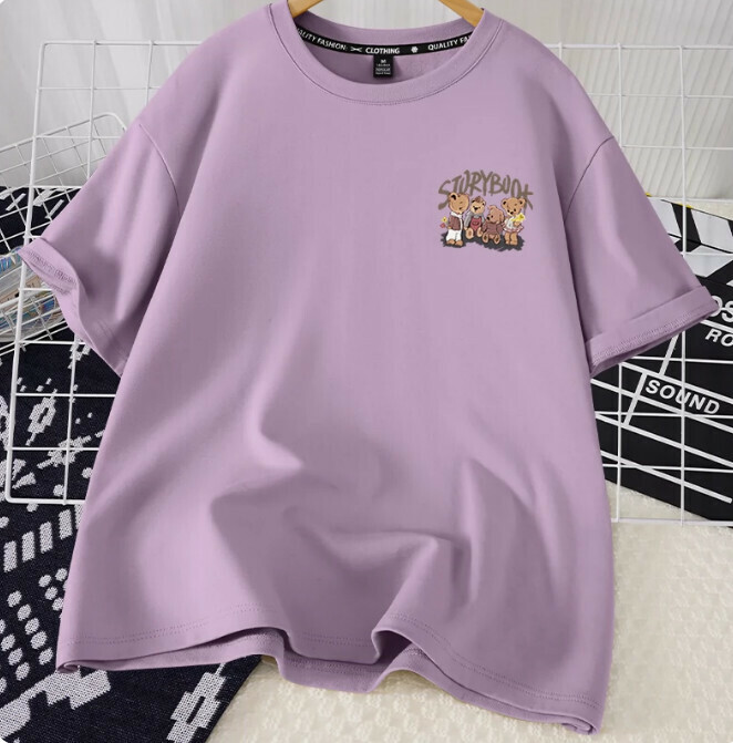 Casual loose short-sleeved T-shirt (taro purple retro storybook S-2XL size) (contact customer service to confirm the shipping size after placing an order)】