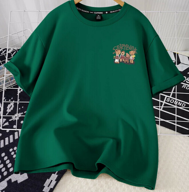 Casual Loose Short Sleeve T-Shirt (Dark Green Retro Storybook S-2XL Size) (Contact customer service to confirm shipping size after placing an order)】