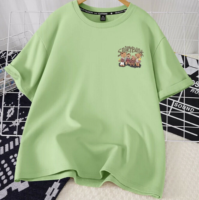 Casual Loose Short Sleeve T-Shirt (Fruit Green Retro Storybook S-2XL Size) (Contact customer service to confirm shipping size after placing an order)】