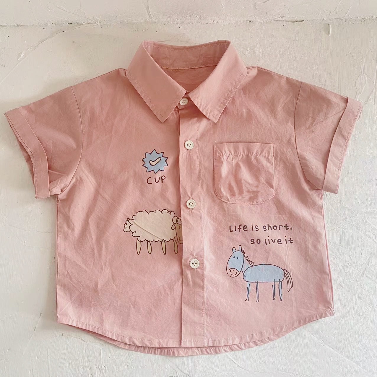 粉色塗鴉上領子上衣