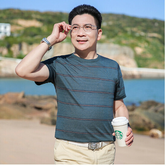 Round neck short-sleeved T-shirt [7733 Haqing] size [M-XXXL] [Contact customer service to confirm the delivery size after placing an order]]