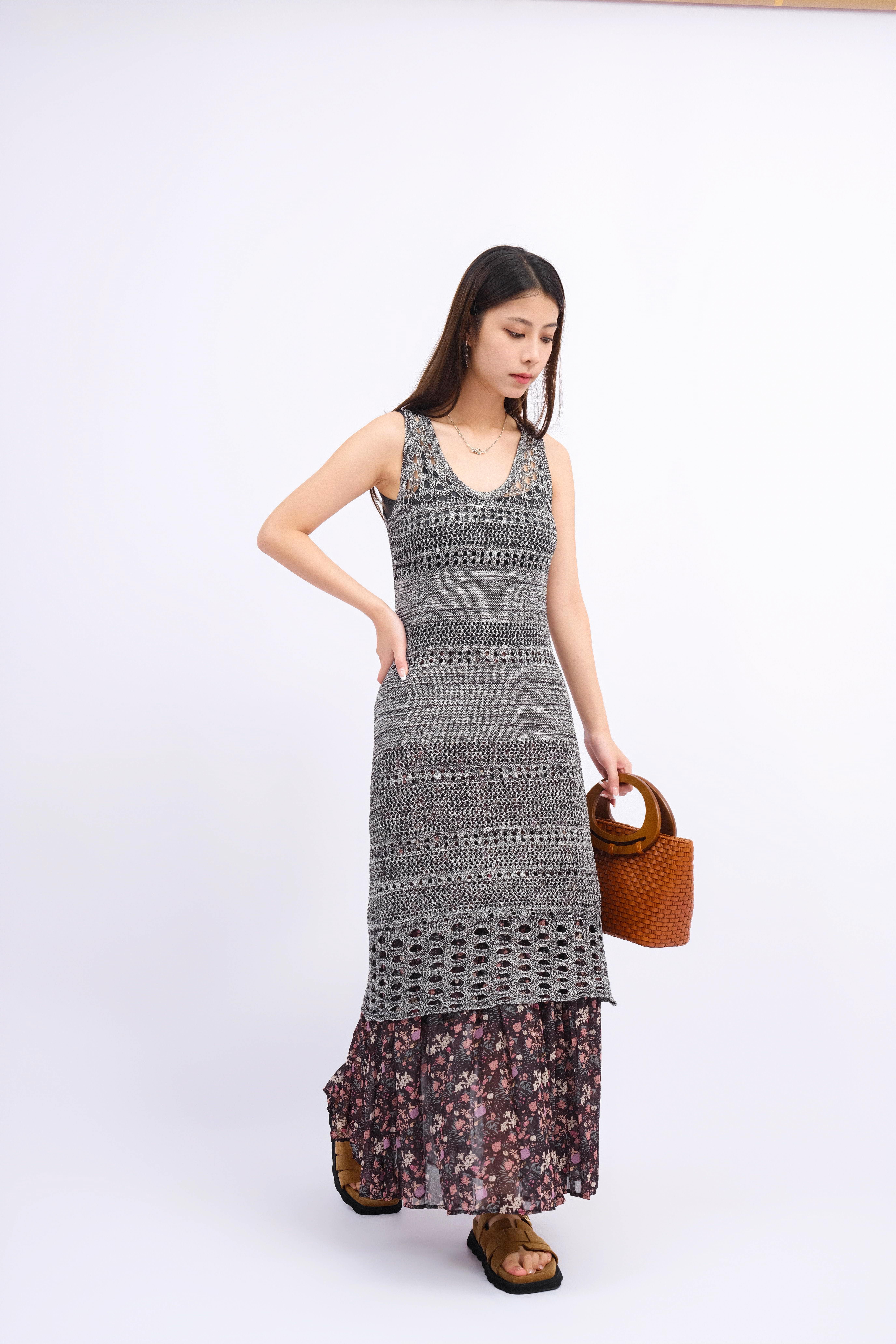 通花間混色線針織連身裙（現貨款式）