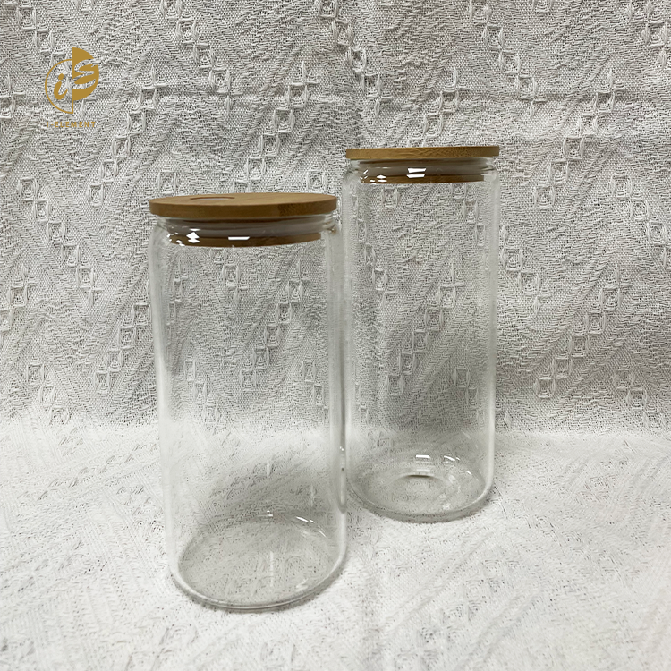 玻璃平底杯｜送玻璃吸管｜竹製蓋｜透明