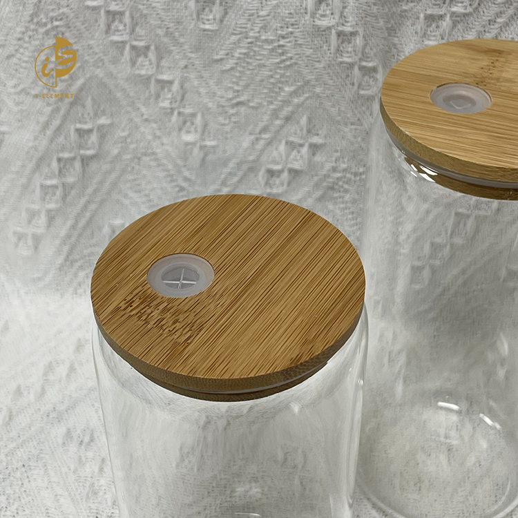 玻璃平底杯｜送玻璃吸管｜竹製蓋｜透明