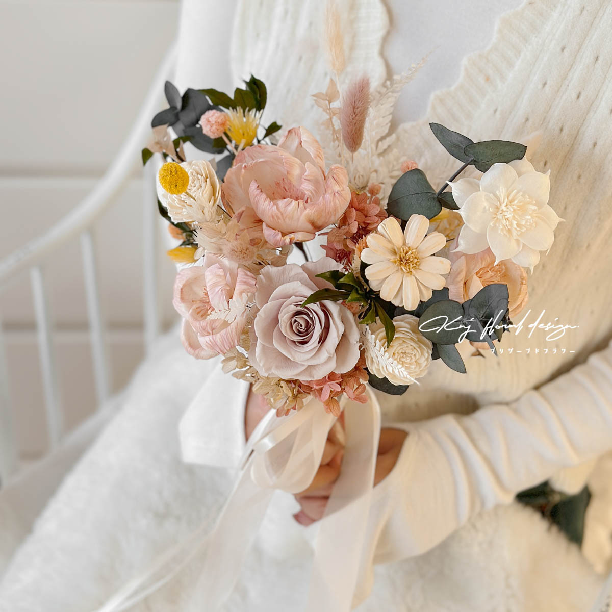 乾燥玫瑰色永生手捧花－S號