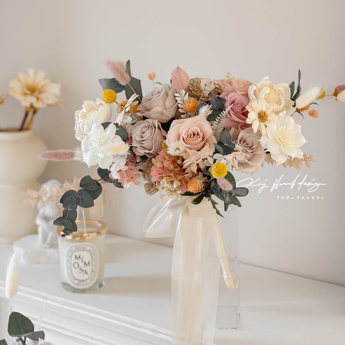 乾燥玫瑰色永生手捧花－L號