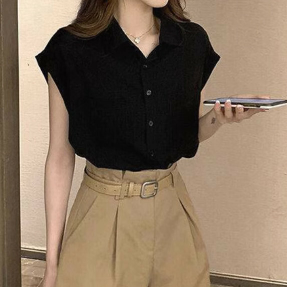 Chiffon Shirt Women's Short Sleeve Summer (Black [M_2XL Size] (Contact Customer Service to Confirm Shipping Size after placing an order)】
