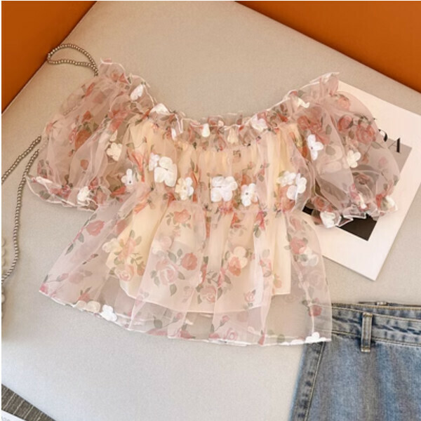 Floral short chiffon shirt (pink) (size: S/M/L/XL) (contact customer service to confirm the size after placing an order)】