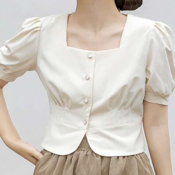 Waist Short Professional Shirt Women's Short Sleeve Summer (Apricot [S_XL size] (contact customer service to confirm the shipping size after placing an order)】