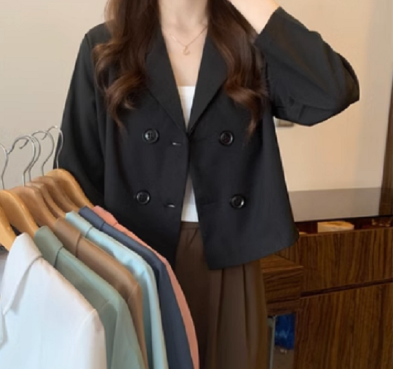 Loose casual cropped blazer (black) (size: one size)】