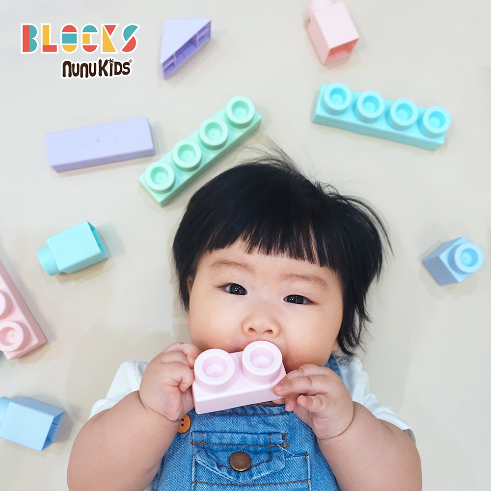 【nunuBLOCKS】益智收納馬卡龍軟積木 43pcs (贈滑輪推車箱)