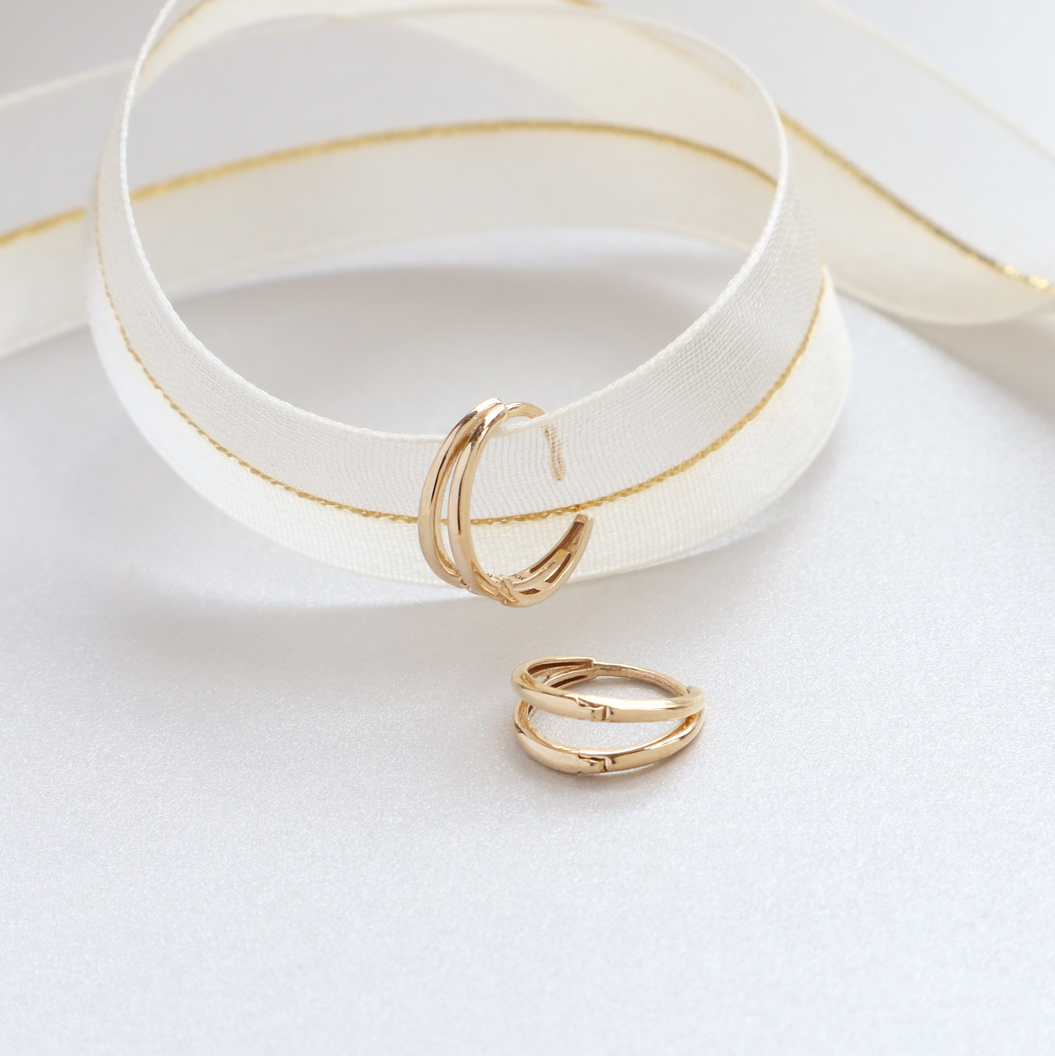 10K/簡約雙層環圈耳環